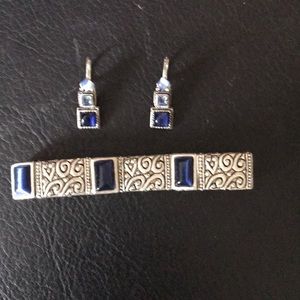 Blue Crystal and Stone Bracelet and Earrings